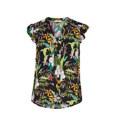 ONLY top ONLMARS met bladprint en ruches zwart/multi ONLY top ONLMARS met bladprint en ruches zwart/multi