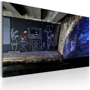 Schilderij - Banksy - Mijn Huis, 40x60cm , wanddecoratie , premium print op canvas
