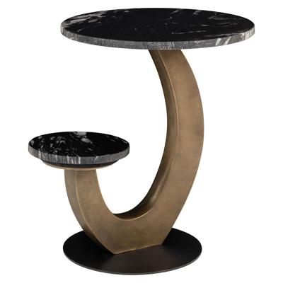 Richmond Ronde Bijzettafel 'Tibby' Marmer en brushed gold, Met 2 bladen