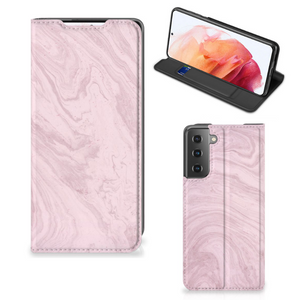 Samsung Galaxy S21 Standcase Marble Pink - Origineel Cadeau Vriendin