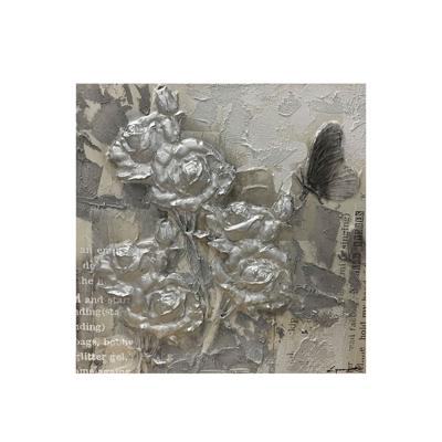 Canvas Schilderij Rozen zilver met vlindertje