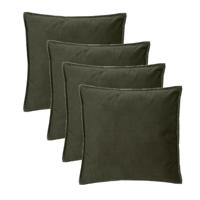 Bank/sierkussens huiskamer Sophia - 4x stuks - 52 x 52 cm - Olijfgroen - polyester - met rits