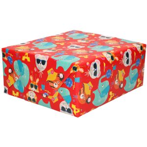 Inpakpapier kinder verjaardag met olifanten/poezen 200 x 70 cm
