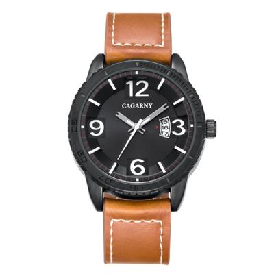 CAGARNY 9857 Fashion Quartz beweging polshorloge met lederen Band(Brown)