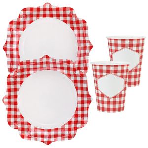 Boeren ruitjes feest wegwerp servies set - 20x bordjes / 20x bekers - boerenbont