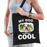 Katoenen tasje my dog is serious cool zwart - Engelse Bulldog honden cadeau tas - thumbnail