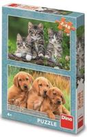 DinoToys Dino puzzel - puppies en kittens - 2 x 48 stukjes
