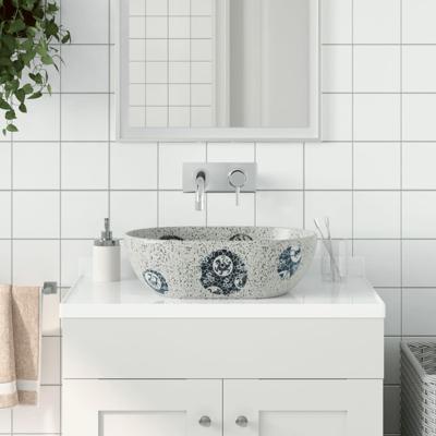 VidaXL Opzetwasbak ovaal 47x33x13 cm keramiek grijs en blauw