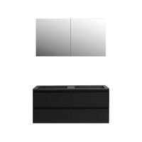 Badkamermeubel BWS Pepper Wastafel Acryl Mat Zwart Incl Spiegelkast 2 Deurs Met 2 Krgtn 120x55x46 cm Mat Zwart