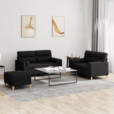 3-delige Loungeset met kussens stof zwart