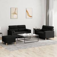3-delige Loungeset met kussens stof zwart