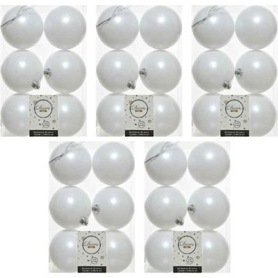 Decoris Kerstballen - 30x st - wit - D8 cm - kunststof - kerstversiering Decoris Kerstballen - 30x st - wit - D8 cm - kunststof - kerstversiering