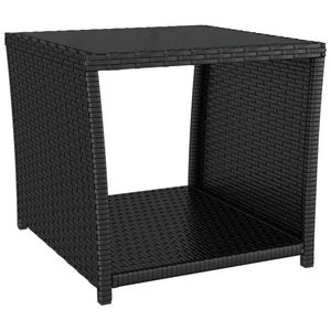 vidaXL Salontafel met glazen blad poly rattan en gehard glas zwart