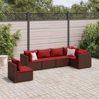 6-delige Loungeset met kussens poly rattan bruin