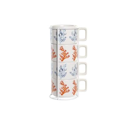 Set van koffiekopjes DKD Home Decor Blauw Fuchsia Metaal Dolomite 260 ml
