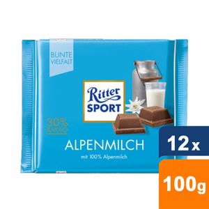 Ritter Sport - Alpenmelk Chocolade - 12x 100g