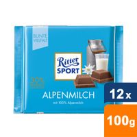 Ritter Sport - Alpenmelk Chocolade - 12x 100g