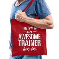 Cadeau tas voor trainer/coach - rood - katoen - 42 x 38 cm - geweldige trainer - thumbnail