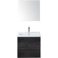 Vogue Badmeubelset 60 cm - Greeplijst in Kleur - Black Oak - Keramische Wastafel Wit 1 Kraangat met Spiegel