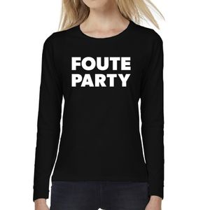 Foute Party tekst t-shirt long sleeve zwart voor dames