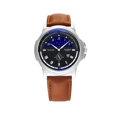 407 YAZOLE mannen mode Business leder Band Quartz Wrist Watch (bruin + wit)