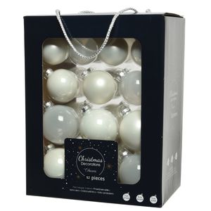 52x stuks glazen kerstballen wit 5, 6 en 7 cm mat/glans