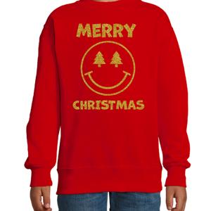 Kersttrui/sweater voor jongens/meisjes - Merry Christmas - rood - Smile Emoticon - glitter goud