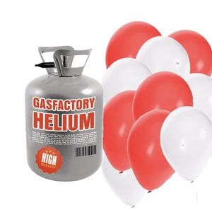 Helium tank met 50 valentijn ballonnen