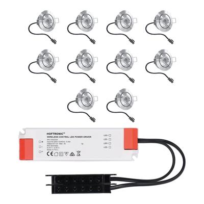 Set van 10 Lavanto LED Mini Inbouwspots met trafo - 12 Volt 3 Watt 200 lumen - Kantelbaar - Plat 30mm - 2700K - IP44 waterdicht - RVS