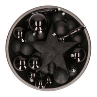 33x stuks kunststof kerstballen met piek 5-6-8 cm zwart incl. haakjes - Kerstbal