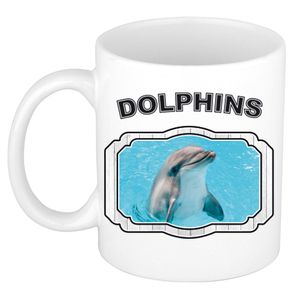 Dieren dolfijn beker - dolphins/ dolfijnen mok wit 300 ml