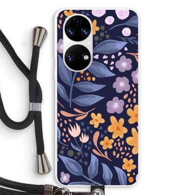 Flowers with blue leaves: Huawei P50 Transparant Hoesje met koord