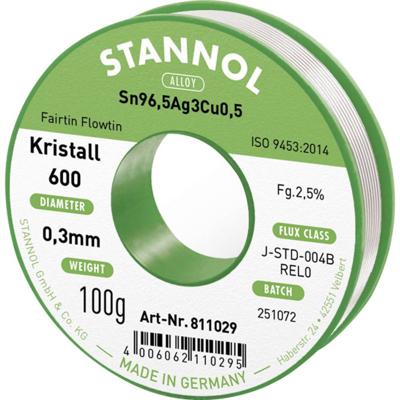 Stannol Kristall 600 Soldeertin, loodvrij Spoel Sn96,5Ag3Cu0,5 REL0 100 g 0.3 mm