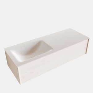 Badkamermeubel BWS Madrid Wit 120x45x30 cm Mat Witte Solid Surface Wastafel Links (0 kraangaten)