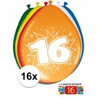 Ballonnen 16 jaar van 30 cm 16 stuks + gratis sticker - thumbnail