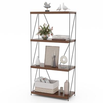 4-Niveau Multifunctionele Plank Vrijstaande Boekenkast Industriële Stijl Opslag Plank Houtnerf Afwerking voor Slaapkamer Woonkamer