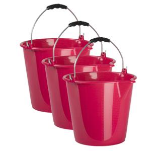 3x stuks huishoud schoonmaak emmers kunststof roze 9 liter inhoud 30 x 26 cm