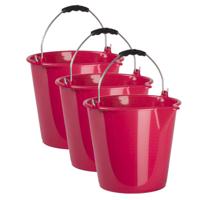 3x stuks huishoud schoonmaak emmers kunststof roze 9 liter inhoud 30 x 26 cm