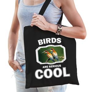 Katoenen tasje birds are serious cool zwart - vogels/ bijeneter vogel cadeau tas   -