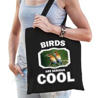 Katoenen tasje birds are serious cool zwart - vogels/ bijeneter vogel cadeau tas   -