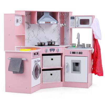 Houten Speelgoedkeuken voor Kinderen Hoekkeukenset-Roze