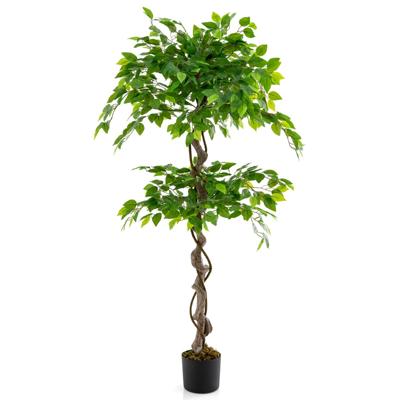 Kunstplant 150 cm Ficus Benjamin Decoratieve Plant met Natuurlijke Houten Stam en Bladeren Kamerplantdecoratie Kunstboom Groen
