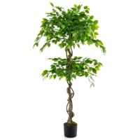 Kunstplant 150 cm Ficus Benjamin Decoratieve Plant met Natuurlijke Houten Stam en Bladeren Kamerplantdecoratie Kunstboom Groen