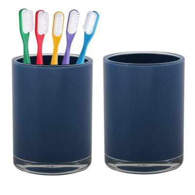 Home & Styling badkamer bekers - 2x - tandenborstelhouder - Troyes - kunststof - blauw - 7 x 9 cm