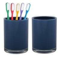Home & Styling badkamer bekers - 2x - tandenborstelhouder - Troyes - kunststof - blauw - 7 x 9 cm