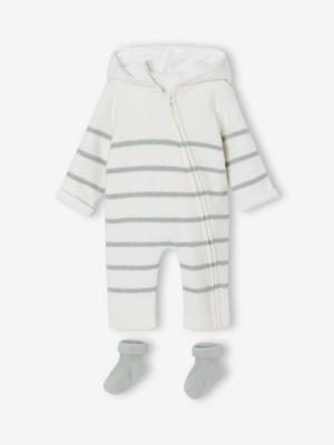 Babypakje in tricot + sokken saliegroen