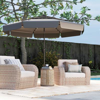 300 cm Solar Patio Parasol met 32 LED's 3-Laags Geventileerd Dak Kantelverstelling Zwengel 8 Baleinen Tafelparasol voor Tuin Strand