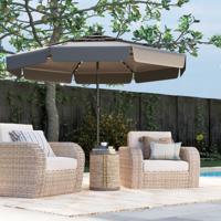 300 cm Solar Patio Parasol met 32 LED's 3-Laags Geventileerd Dak Kantelverstelling Zwengel 8 Baleinen Tafelparasol voor Tuin Strand