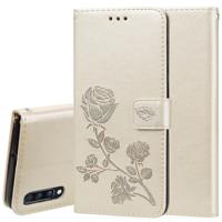 Rose reliëf horizontale Flip PU lederen case voor Galaxy A70 met houder & kaartsleuven & portemonnee (goud)