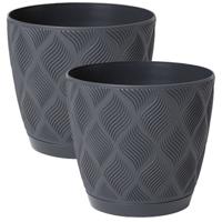 Form Plastic Plantenpot/bloempot New Age - 2x - kunststof - antraciet - D15 x H14 cm - met schotel